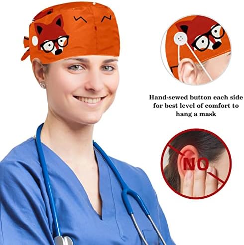 Yoyoamoy Slatke lisice nose naočale narančaste radne poklopce s trakom i kirurškim gumbima kirurškim šupljim šeširom sestra za kosu