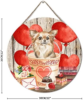 Pozdrav Valentine Heart Roses Dog drveni znak Happy Valentine's Psi Valentine Viseći znak Dekor za dom znakovi seoska kuća Ulazni znakovi