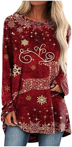 Božićne košulje dugih rukava za žene, ženske pulover gornje dukseve labave fit xmas grafički pulover majice vrhovi