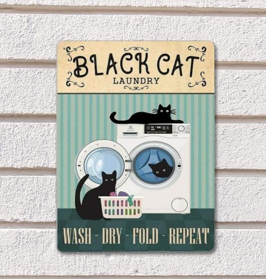 Crna mačka rublje pranje suho preklop ponoviti ormarić za pranje rublja dekor metalni limen znak vintage kupaonice plakat zidna ploča
