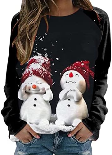 Plus veličine kapuljače Žene Sretan božićni print o vratu Twimheirt okrugli vrat Fit Pulover Tops Dugi toplo pulover