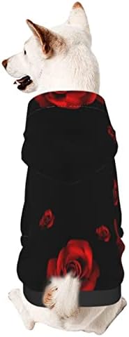 Džemper s kapuljačom za male kućne ljubimce s printom crvene ruže na crnoj pozadini, pogodan za unutarnju i vanjsku upotrebu tijekom