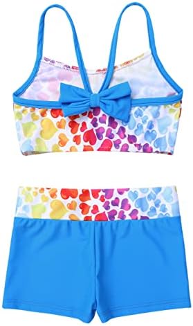 Daenrui Kids Girls 2 Piem Gimnastika plesna odjeća Crop Top s plijenom kratkim hlačama za sport/ples/plivanje