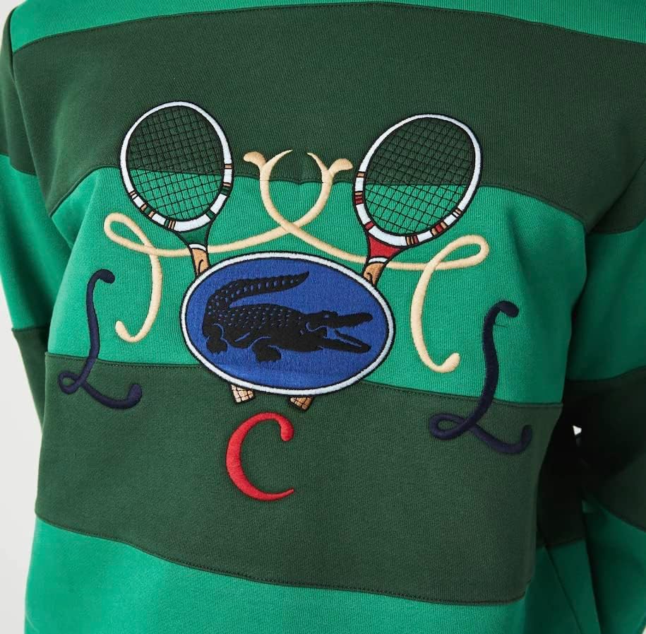 Lacoste muški teniski dizajn posada za vrat prugasti dukserica od pamuka, zelena