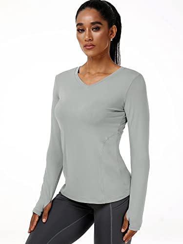 Kadmus žene košulja s dugim rukavima za vježbanje suhe fit joga majice v-izrez