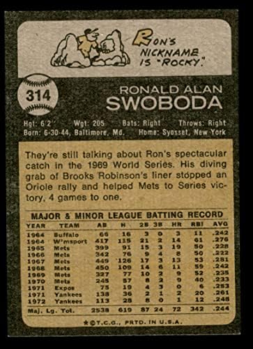 1973. Topps 314 Ron Swoboda New York Yankees NM/MT Yankees