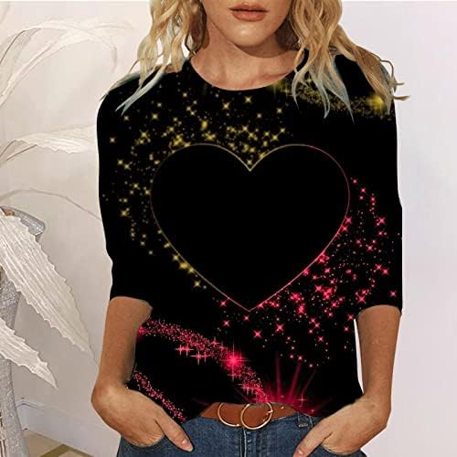 KCJGIKPOK WOMENS VALENTINE DAN 3/4 Ljetni rukav majice Ljubav srce Print Tri četvrti rukava okrugli vrat bluza bluza