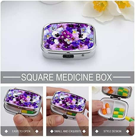Kutija s pilulama ljubičasti cvjetovi kvadratni lijekovi za lijekove prijenosne tablete prijenosne tablete za tablete za tablete s