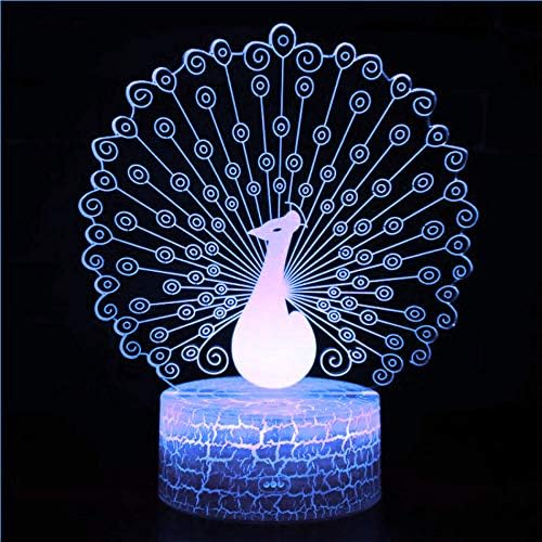 Jinnwell 3D pauna noćna lampica iluzija noćna svjetlost 7 boja za promjenu dodira prekidač stol za stol za dekoraciju lampica s akrilnim