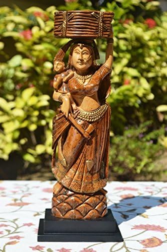 Aapnocraft indijsko selo žena skulptura ručno izrađena dama statua 11 Drveni umjetnički dekor Showpiece Home & Garden Decoration Pokloni