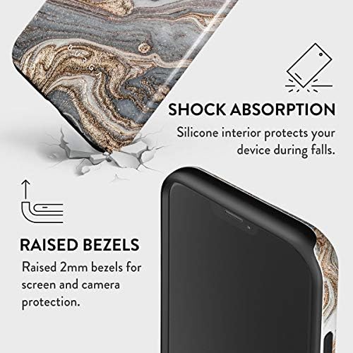 Burga futrola kompatibilna s iPhoneom 12 -Hibridni dvoslojni tvrda školjka + silikonska zaštitna futrola -Grey & Gold nijanse mramorne