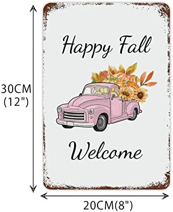 Jesenski ružičasti poljoprivredni kamion metal natpis bundeva suncokret javorov list limen znak sretni pad zahvalnosti metalni natpis