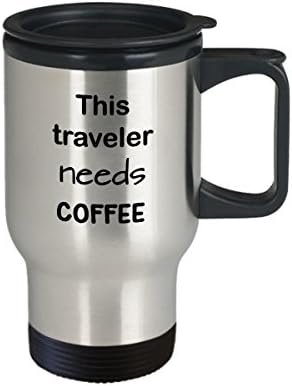 Putnici poklon krigle, Ovaj putnik treba kavu, 15 oz nehrđajući čelik šalica kave s poklopcem, poklon šalice za novitet putnika, šalica