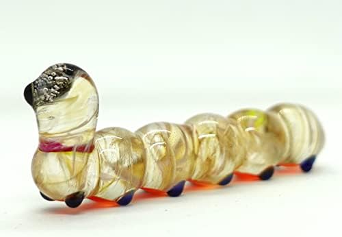 Sansukjai Caterpillar Minijatura ručno ispuhana staklena umjetnost Figurice životinje Kolekcionarski poklon kućni dekor, multi-žuta
