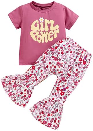 Hinzonek Toddler Dječja djevojka zvono Donje ljetne odjeće Pismo kratki rukavi T- majica gornja cvjetna flare hlača