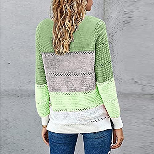 Ga weihua žensko dugi rukavi pleteni džemper zip up v vratna jakna lagana boja blok labava udobna dukserica bluza