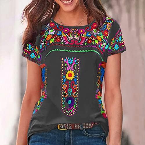 Grafički print cvjetna bluza Košulja ženska posada kratkih rukava vrat vrat pamuk viktorijanska majica hc