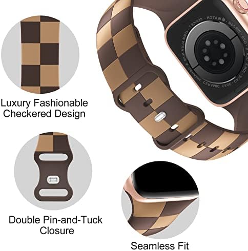 Luksuzni karirani dizajnerski bendovi kompatibilni s Apple Watch pojasom 42 mm 44 mm 45 mm 49 mm Žene muškarci, meki silikonski sportski