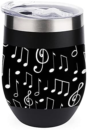 Glazbene note Napomena Skice 12oz vinski vrpca izolirana šalica za kavu od nehrđajućeg čelika s poklopcem