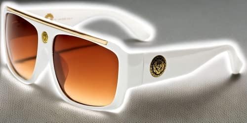 Bijele i zlatne aviatorske Sunčane naočale s ravnim vrhom u stilu hip hop repera u retro stilu sa smeđim lećama